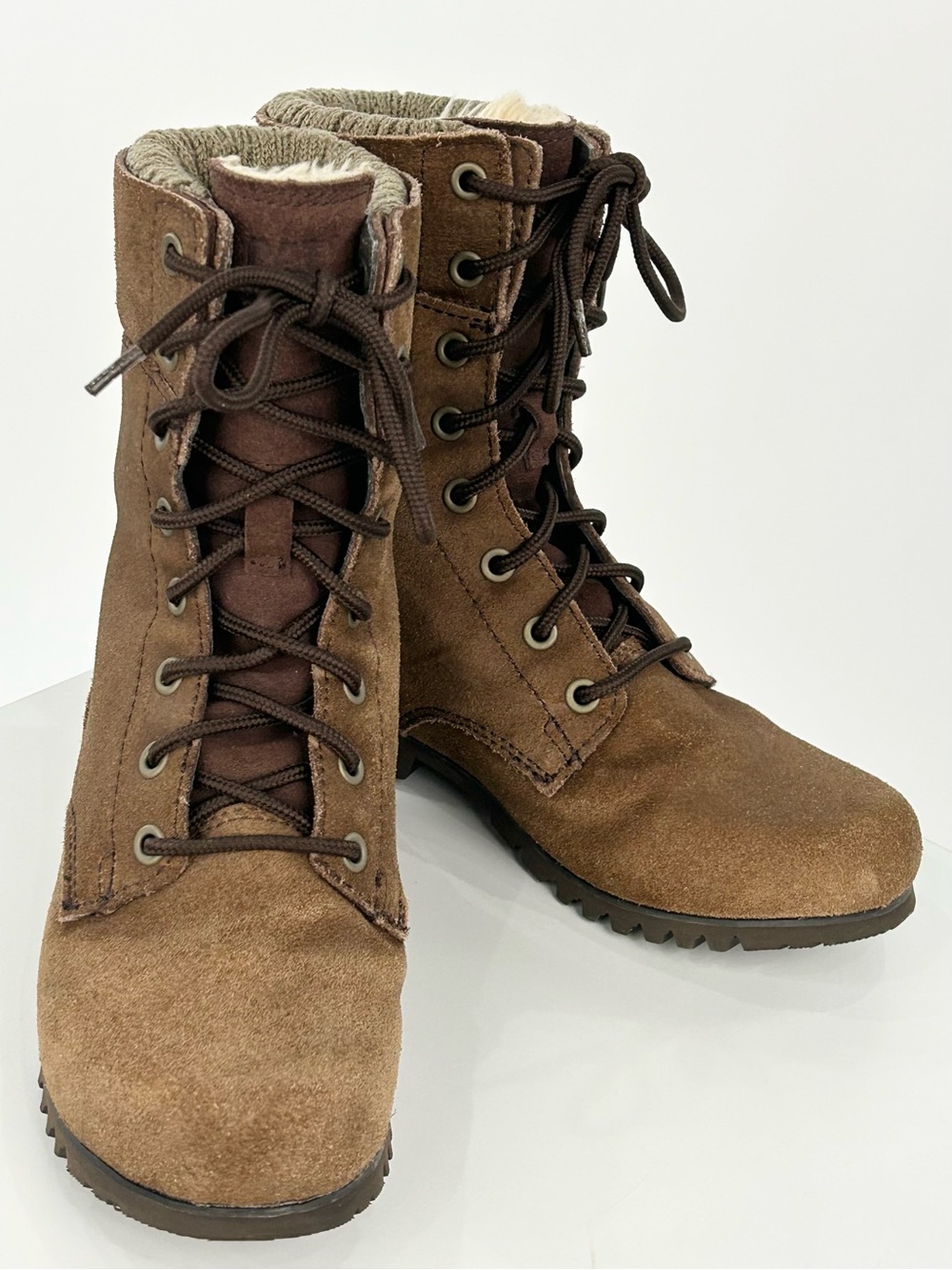 CAT Caterpillar Alexi Suede Lace Up Boots Brown Faux Fur Women’s Size 7